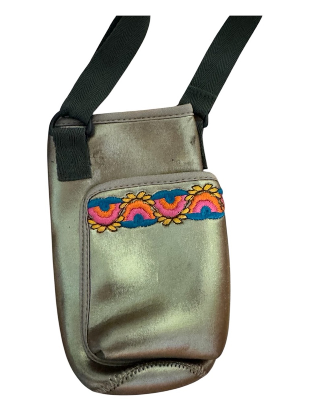 Natural Life Crossbody Water Bottle Holder Cozy Embroidered Metallic Boho Bag - Picture 3 of 4